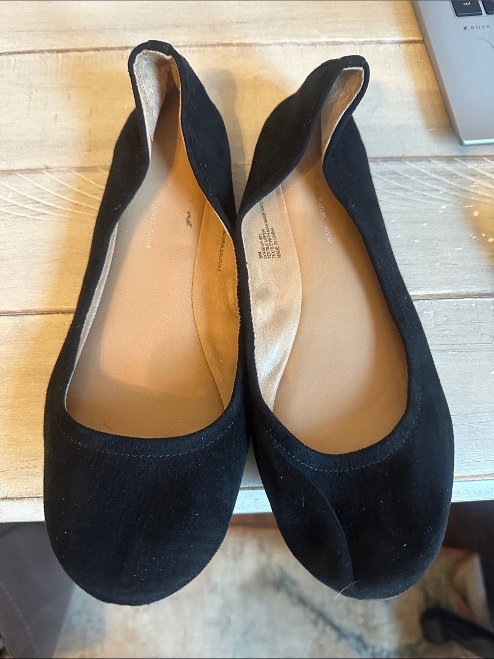 ROHB Black Suede-Look Women's Ballet Flats